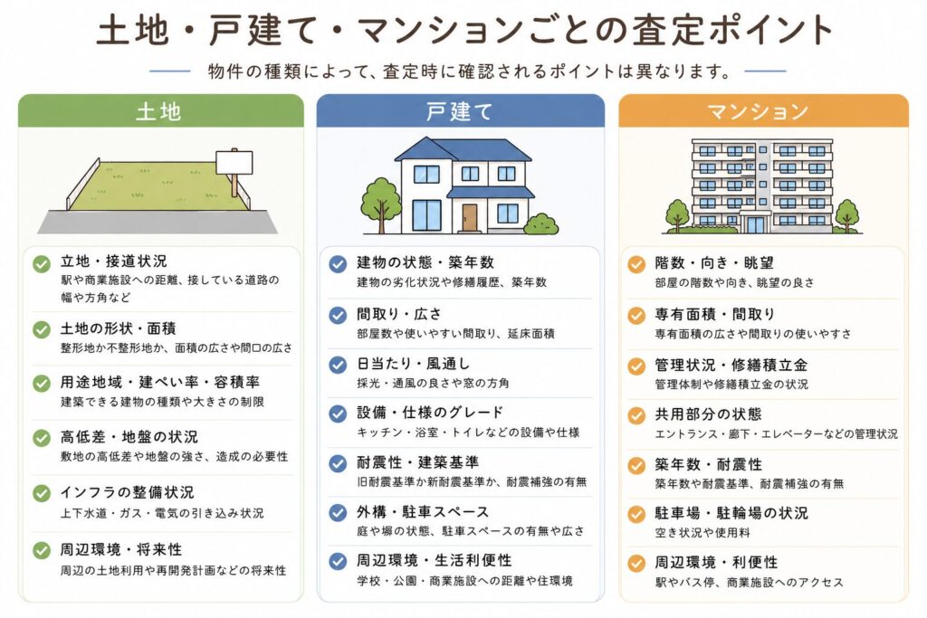 土地・戸建て・マンションごとの査定ポイント