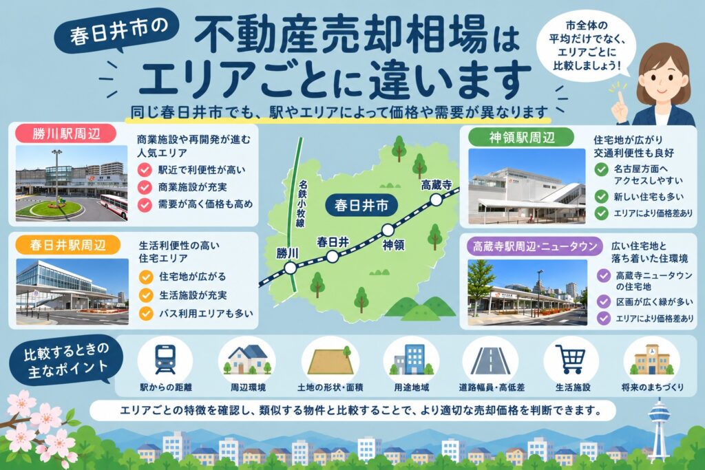 勝川・春日井・神領・高蔵寺の不動産売却相場を比較するときのポイント