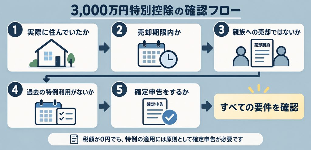 マイホーム売却の3,000万円特別控除を確認する流れ