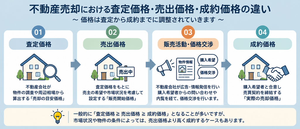 不動産売却における査定価格・売出価格・成約価格の違い