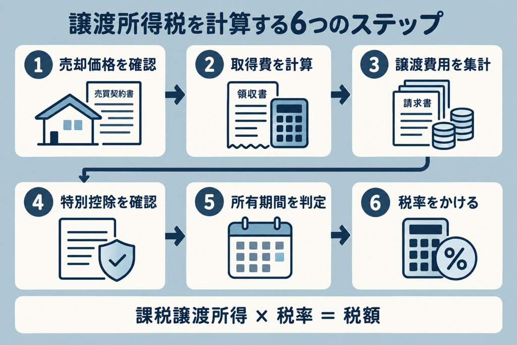 不動産売却の譲渡所得税を計算する流れ