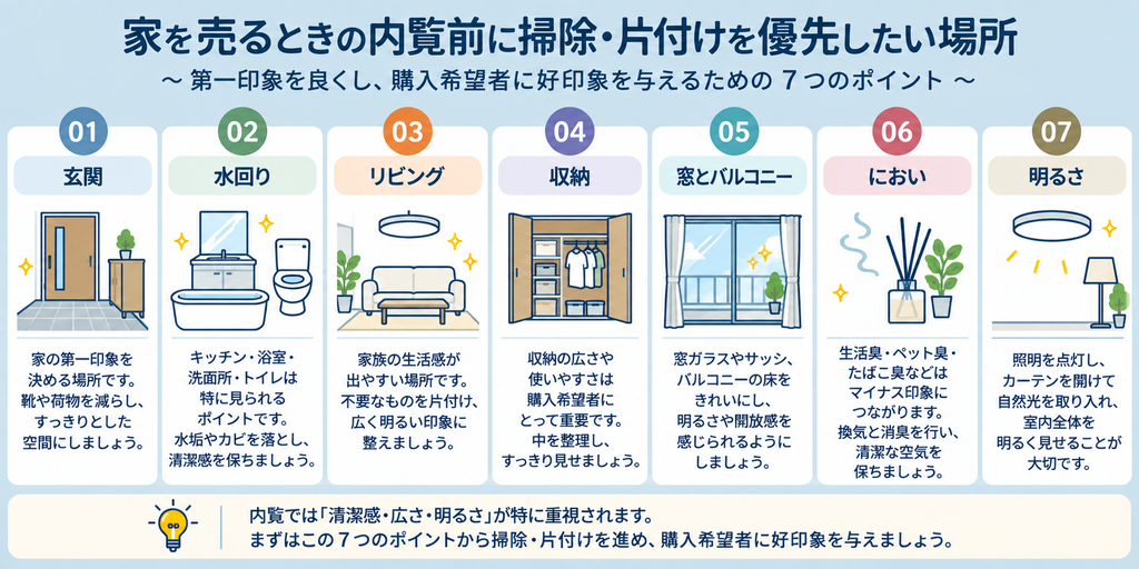 家を売るときの内覧前に掃除・片付けを優先したい場所