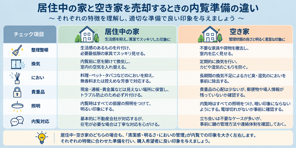 居住中の家と空き家を売却するときの内覧準備の違い